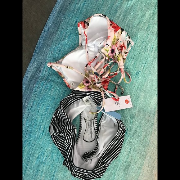 Cupshe floral bikini striped bottoms swim - Picture 3 of 3